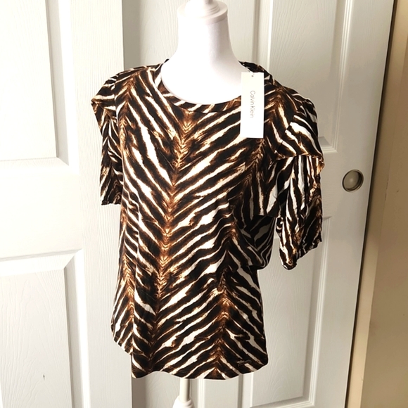 CALVIN KLEIN WOMENS   TOP SIZE S  ANIMAL PRINT - Picture 3 of 13